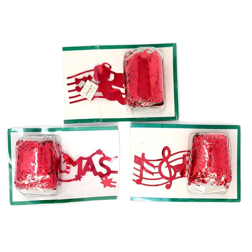 Lot of 3 VTG NOS Die-Cut Foil Christmas Garland Red Angels Music Merry Christmas